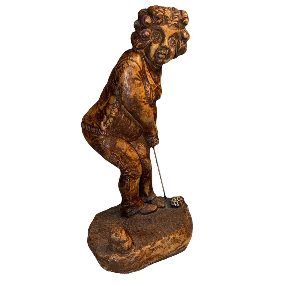 VINTAGE Old Lady COMICAL GOLF STATUE - Picture 4 of 5